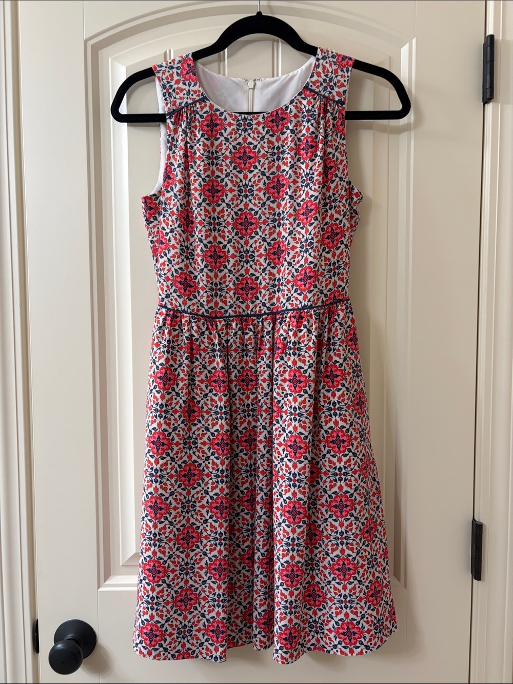 Vintage J. Crew Silk Sleeveless Floral Print Dress in Pink and Navy